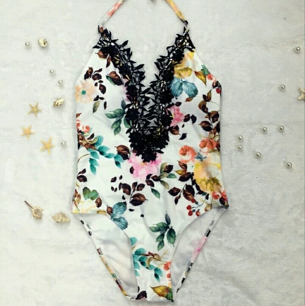 Floral Lace Halter Monokini